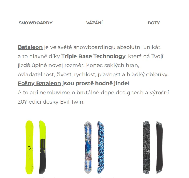SNOWBOARD ZEZULA: Bataleon kolekce s technologií FASE – červenec 2026 | Nuslet.cz