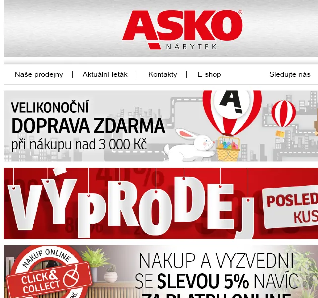 Asko Nábytek: Velikonoční nadílka s dopravou zdarma – červen 2026 | Nuslet.cz