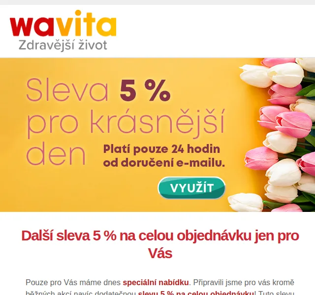 Wavita: 5% sleva na celou objednávku – červen 2026 | Nuslet.cz