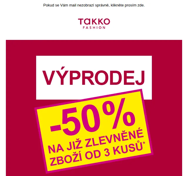 Takko Fashion: Výprodej pokračuje – dalších 50 % sleva | červenec 2026 | Nuslet.cz