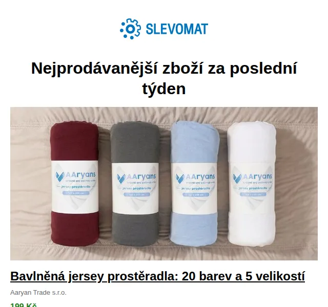 Slevomat: Bavlněná jersey prostěradla 199 Kč – duben 2026