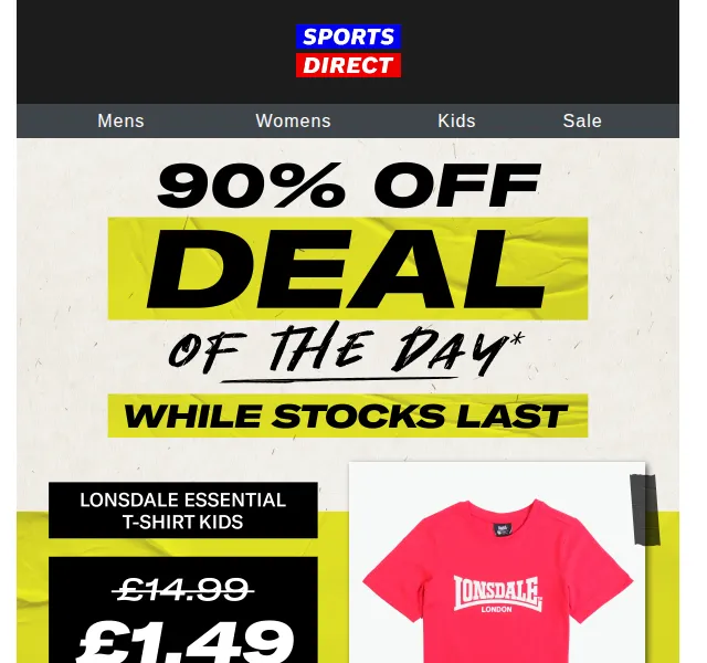 Sportsdirect.com: 90% sleva na tričko za £1.49 – červen 2026 | Nuslet.cz