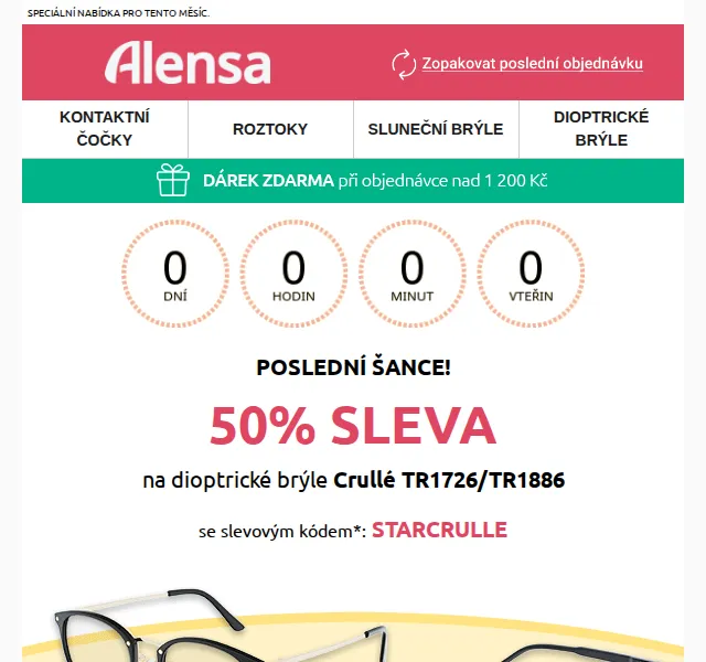Alensa: Sleva 50 % na dioptrické brýle Crullé – červen 2026 | Nuslet.cz