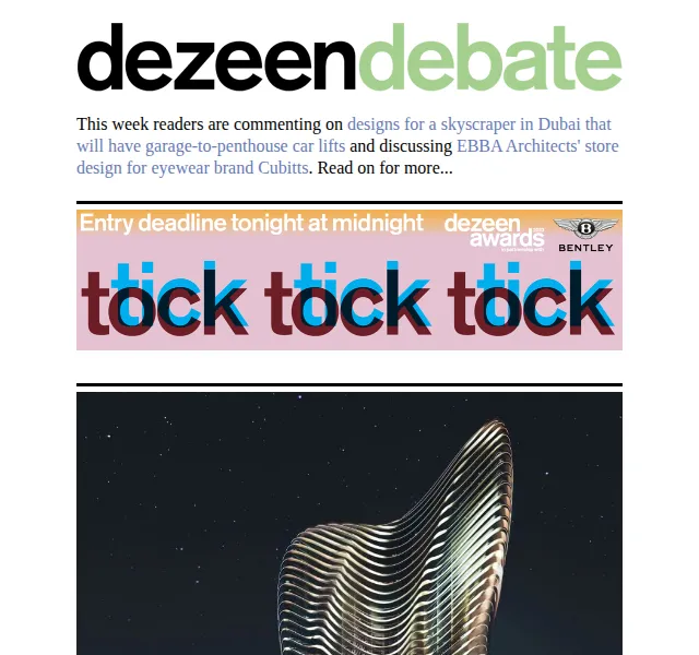 Dezeen Daily: Debata o mrakodrapu v Dubaji – červenec 2026 | Nuslet.cz