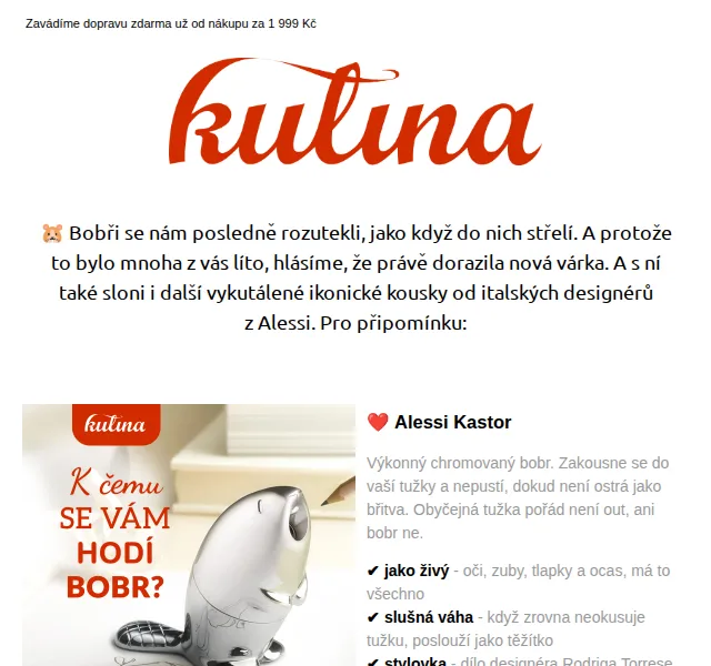 KULINA.cz: Alessi bobr a doprava zdarma od 1 999 Kč – červen 2026 | Nuslet.cz