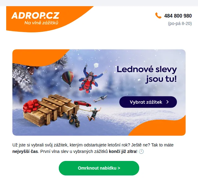 Adrop: Zážitkové dárky se slevou až 32 % – červenec 2026 | Nuslet.cz