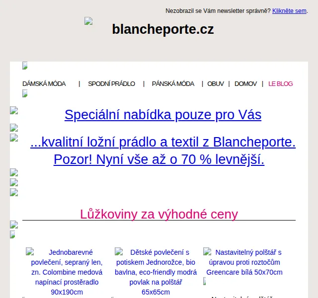 Blancheporte: Ložní prádlo až 70 % – červenec 2026 | Nuslet.cz