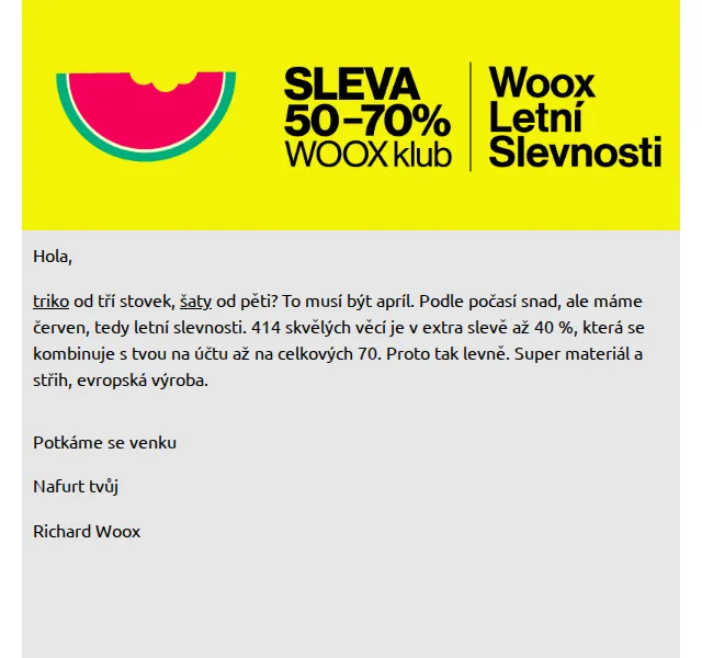 Richard Woox: letní sleva až 40 % – červenec 2026 | Nuslet.cz