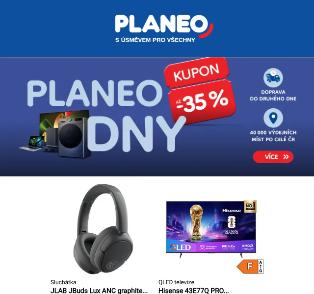 Planeo: sleva až 40 % na elektroniku – květen 2026 | Nuslet.cz