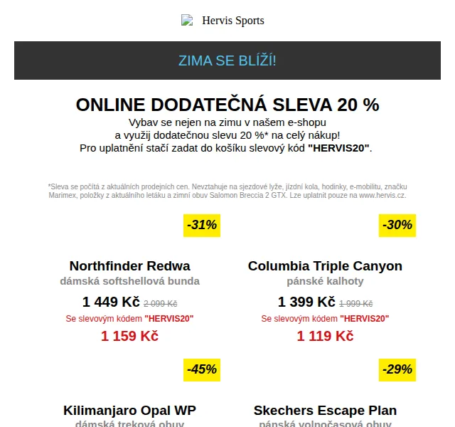 Hervis: Sleva 20 % na vybrané zboží – červen 2026 | Nuslet.cz