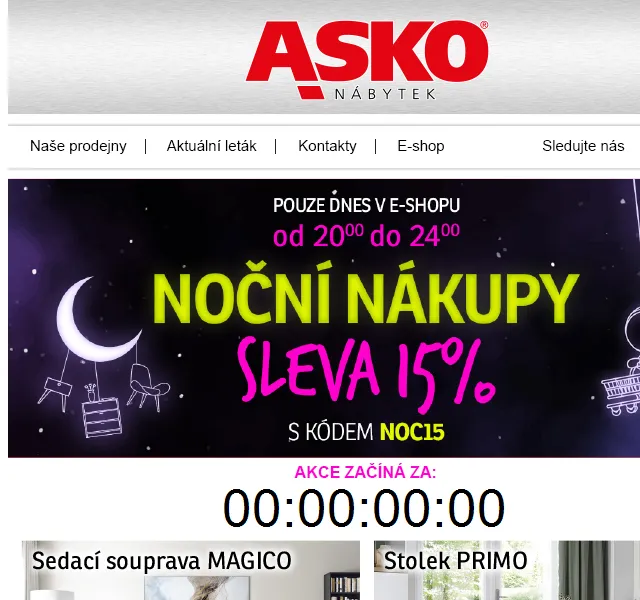 Asko Nábytek: Noční nákupy – červen 2026 | Nuslet.cz