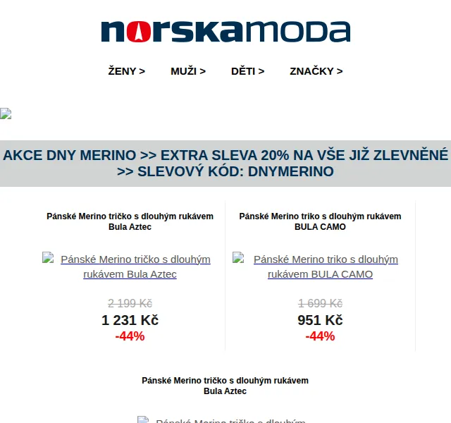 Norskamoda.cz: Akce DNY MERINO – sleva 20 % na vše zlevněné – červenec 2026 | Nuslet.cz
