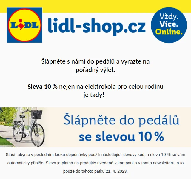 Lidl: Sleva 10 % na elektrokola a příslušenství – červen 2026 | Nuslet.cz