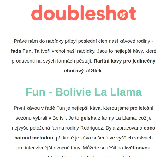 Doubleshot: Raritní káva Fun Bolívie La Llama – červenec 2026 | Nuslet.cz