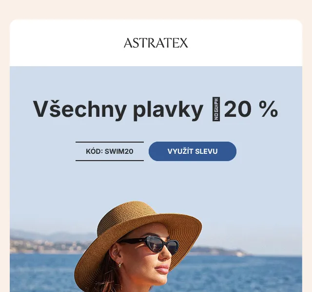 Astratex.cz: Plavky −20 %, letní výprodej −70 % | červenec 2026