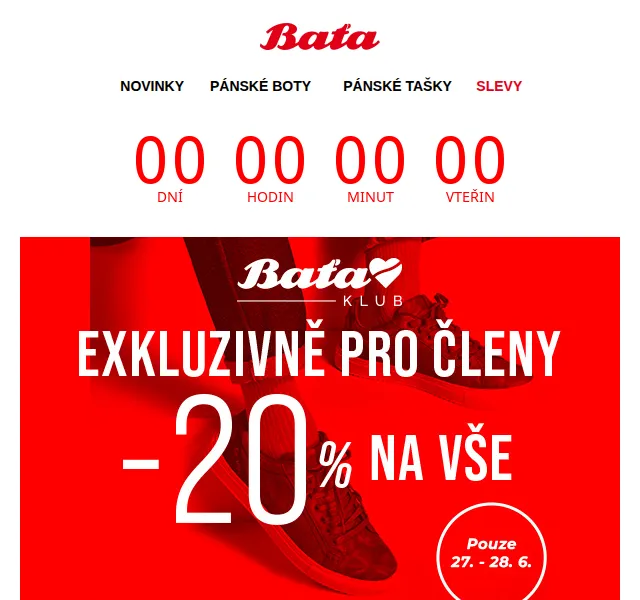 Baťa: Sleva 20 % pro členy klubu – červenec 2026 | Nuslet.cz