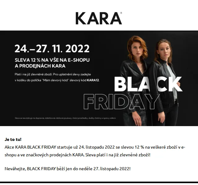 KARA: Black Friday sleva 12 % na vše – červen 2026 | Nuslet.cz
