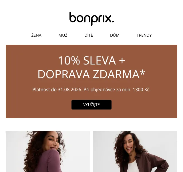 Bonprix: 10 % sleva + doprava zdarma – srpen 2026