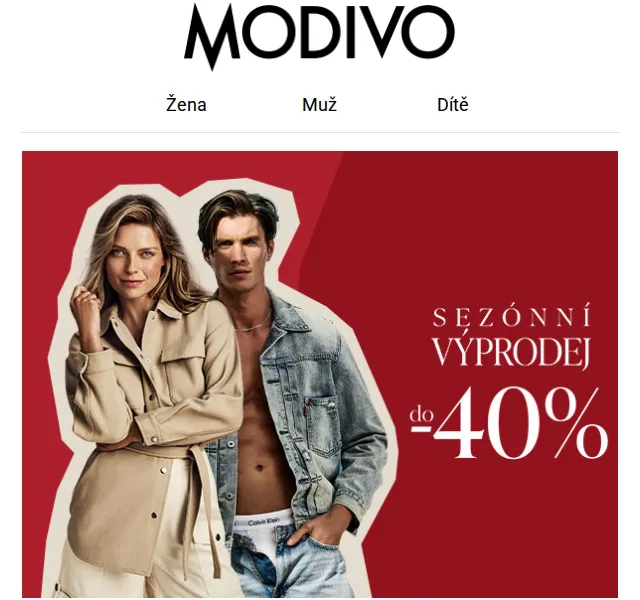 Modivo: Sezónní výprodej do -40 % – červen 2026 | Nuslet.cz