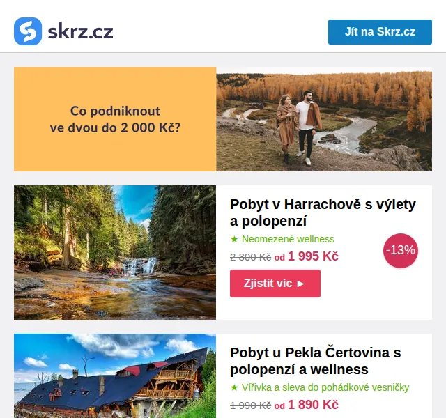Skrz: Pobyty do 2 000 Kč – wellness, romantika a výlety – červenec 2026 | Nuslet.cz