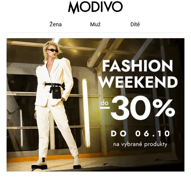 Modivo: Fashion Weekend slevy do -30 % – červen 2026 | Nuslet.cz