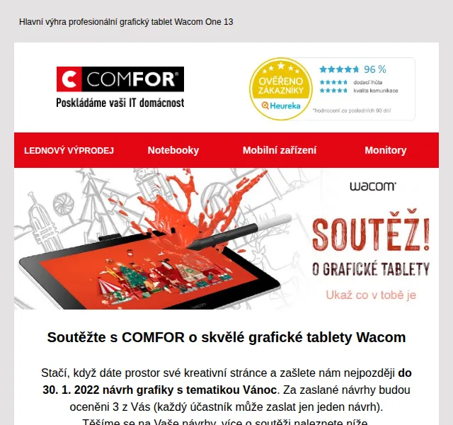 Comfor: soutěž o grafický tablet Wacom One 13 v hodnotě 11 999 Kč – červen 2026 | Nuslet.cz