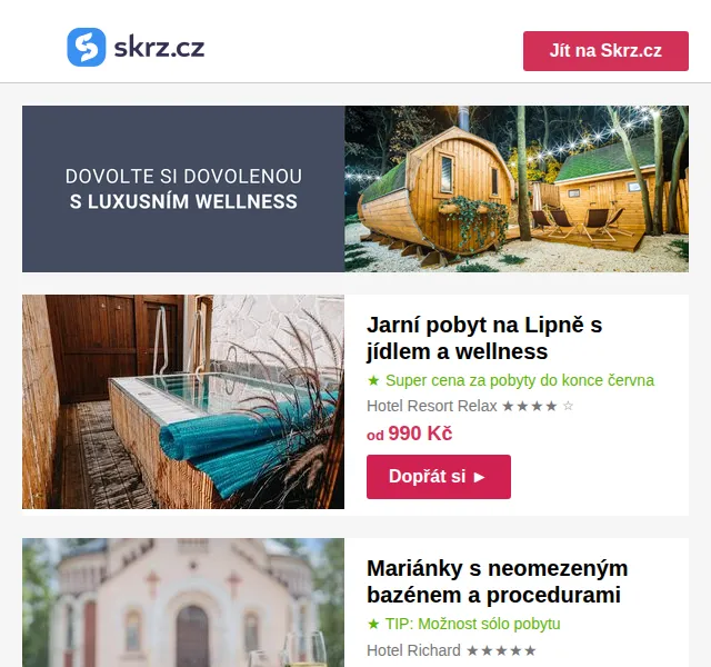 Skrz.cz: Relax od 990 Kč na Lipně – Wellness pobyty – červen 2026 | Nuslet.cz