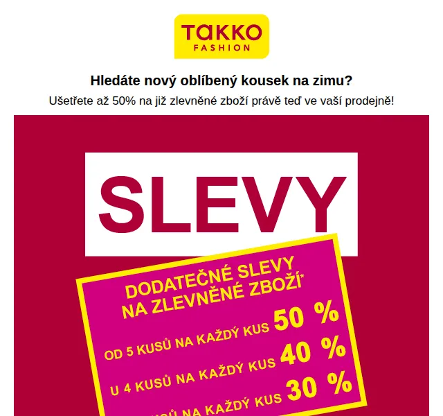 Takko Fashion: sleva až 50 % na již zlevněné zboží – červenec 2026 | Nuslet.cz