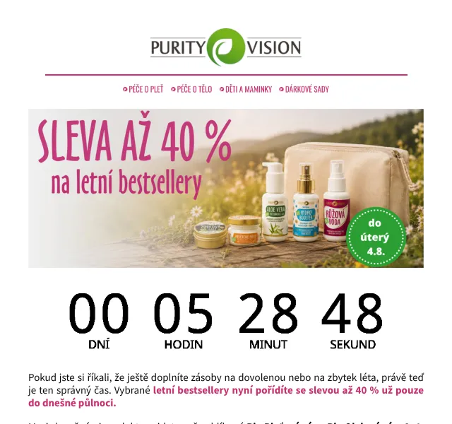 PURITY VISION: až 40 % na letní bestsellery – srpen 2026 | Nuslet.cz