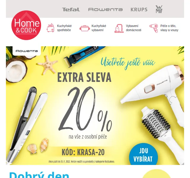 Home & Cook: Extra 20% sleva na značku Rowenta – červenec 2026 | Nuslet.cz