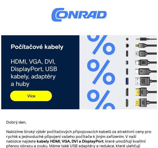 Conrad Electronic: Kabely HDMI a USB adaptéry se slevou až 36 % – červen 2026 | Nuslet.cz