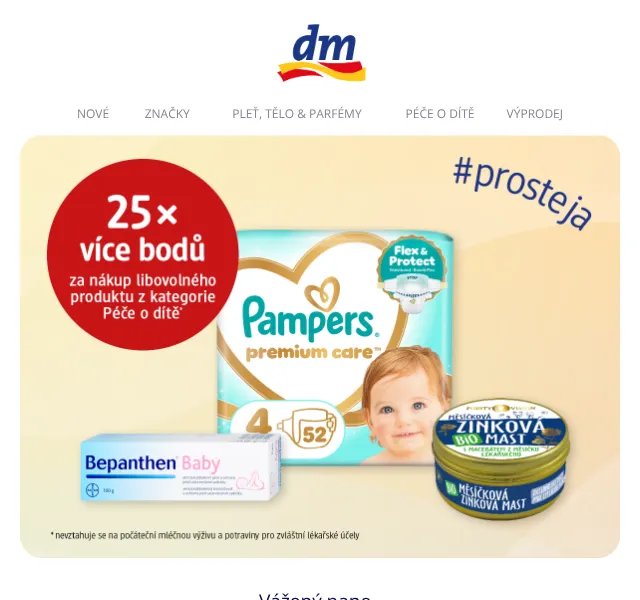 dm Drogerie: Pampers 299 Kč, Bepanthen 199 Kč – červen 2026