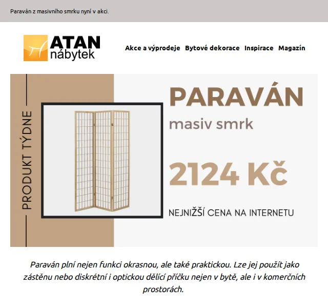 ATAN nábytek: Paraván ze smrkového masivu za 2124 Kč – červen 2026 | Nuslet.cz