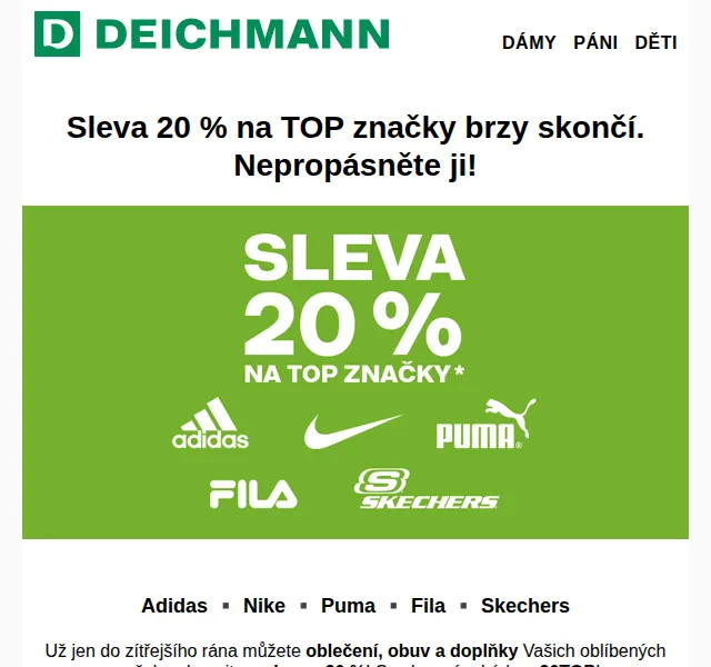 Deichmann: Sleva 20 % na top značky – červenec 2026 | Nuslet.cz