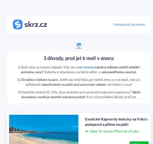 Skrz.cz: Last minute zájezdy k moři v únoru od 9 190 Kč – červenec 2026 | Nuslet.cz