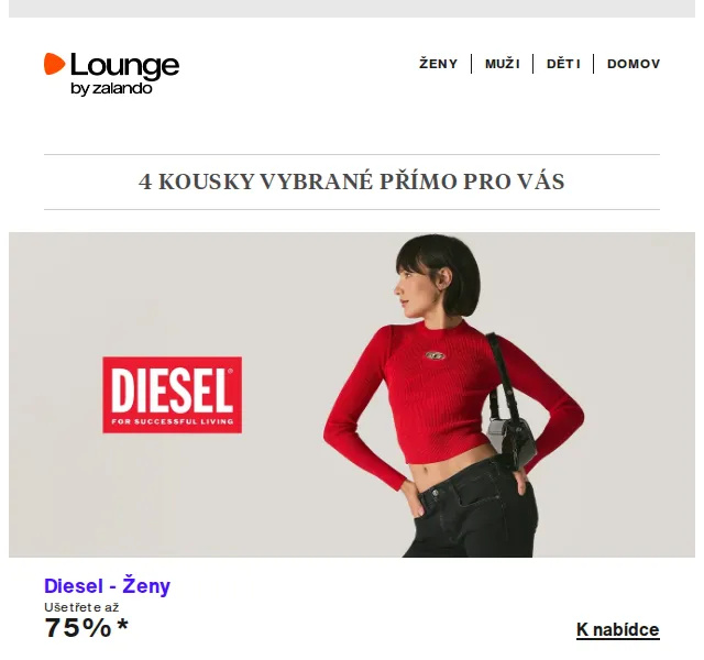 Lounge by Zalando: Diesel, Champion, TOM TAILOR – až 75 % | Duben 2026