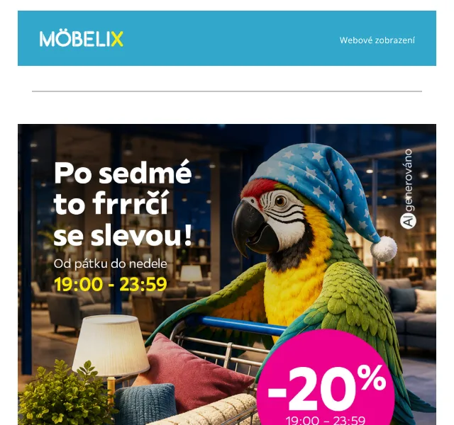 Möbelix: nočních nákupů -20 % slevový kód – září 2026
