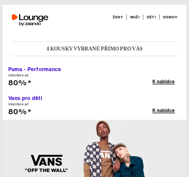Lounge by Zalando: Vans, Puma, VILA – sleva až 80 % | duben 2026