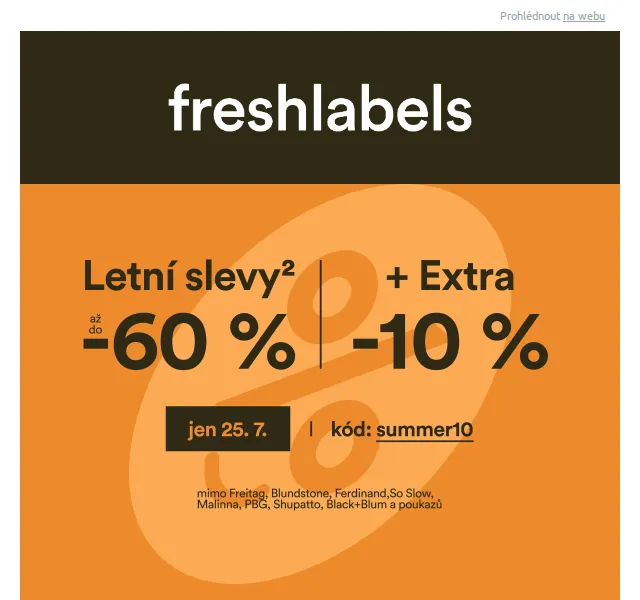 Freshlabels: Extra 10 % na zlevněné i nezlevněné – červenec 2026 | Nuslet.cz
