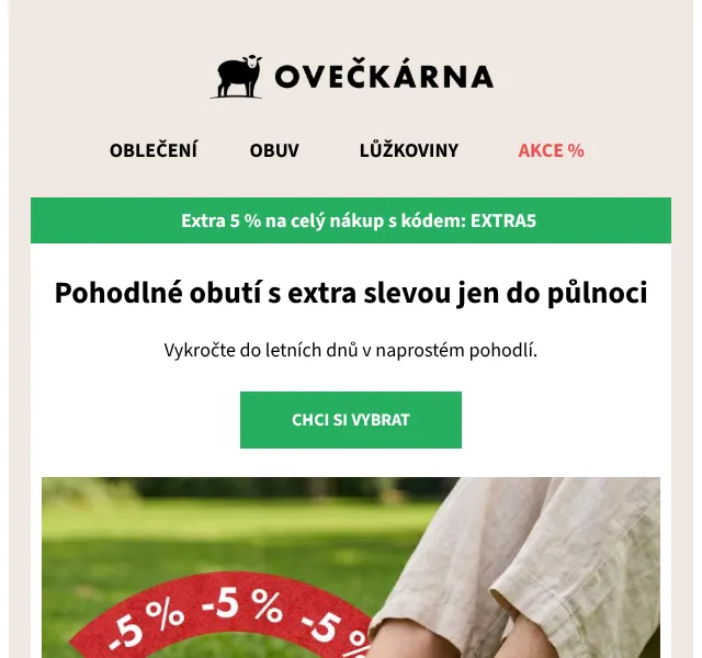 Ovečkárna: Pohodlná obuv až -50 % + extra 5 % – červenec 2026