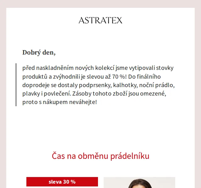 Astratex.cz: Finální doprodej zásob až -70 % – červenec 2026 | Nuslet.cz