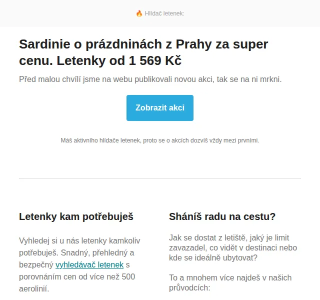 Cestujlevne.com: Sardinie o prázdninách z Prahy – letenky od 1 569 Kč | červenec 2026 | Nuslet.cz