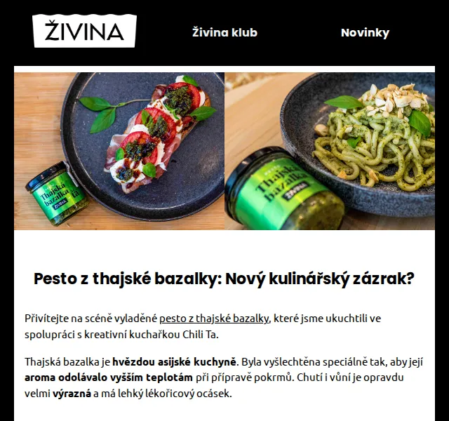 Živina: Pesto z thajské bazalky – akce červenec 2026 | Nuslet.cz
