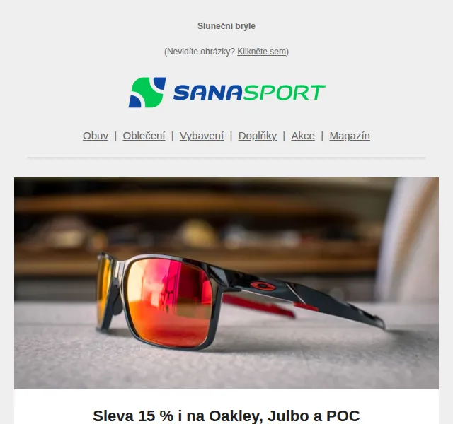 Sanasport: –15 % na sluneční brýle Oakley, POC a Julbo – červen 2026 | Nuslet.cz