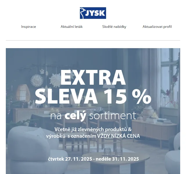 JYSK: Extra sleva 15 % na celý nákup – červenec 2026 | Nuslet.cz