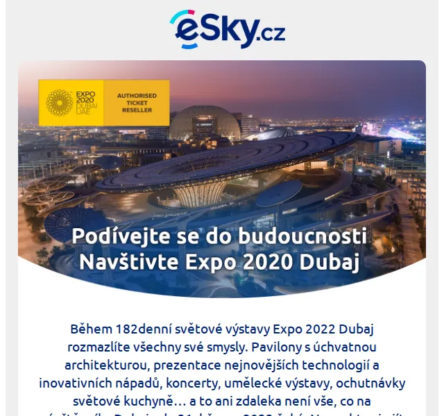 eSky.cz: Letenky do Dubaje na Expo 2020 od 7 771 Kč – červenec 2026 | Nuslet.cz