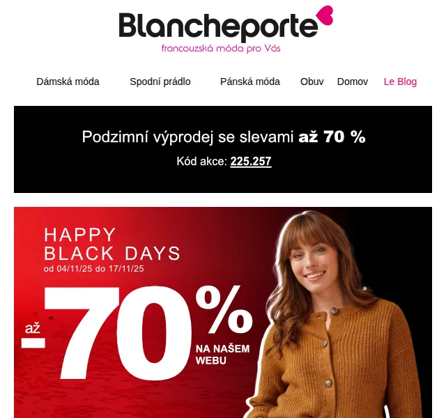 Blancheporte: Black Days slevy až -70 % – červenec 2026 | Nuslet.cz