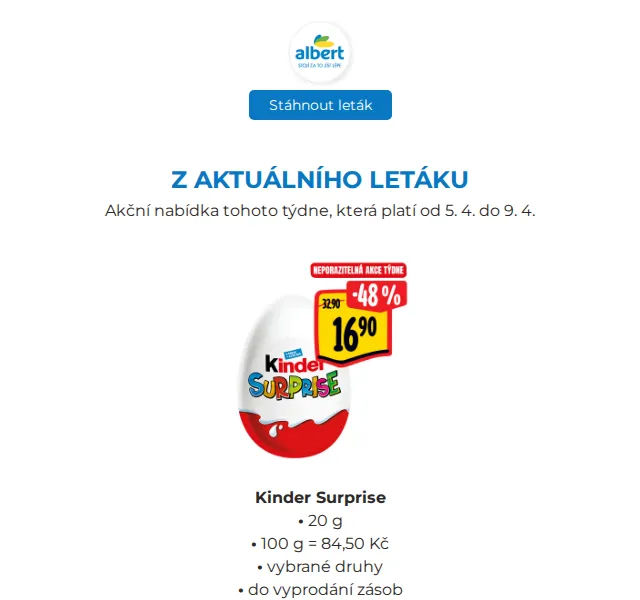Albert: Velikonoční akce s Mazancem a Kinder Surprise – duben 2026 | Nuslet.cz