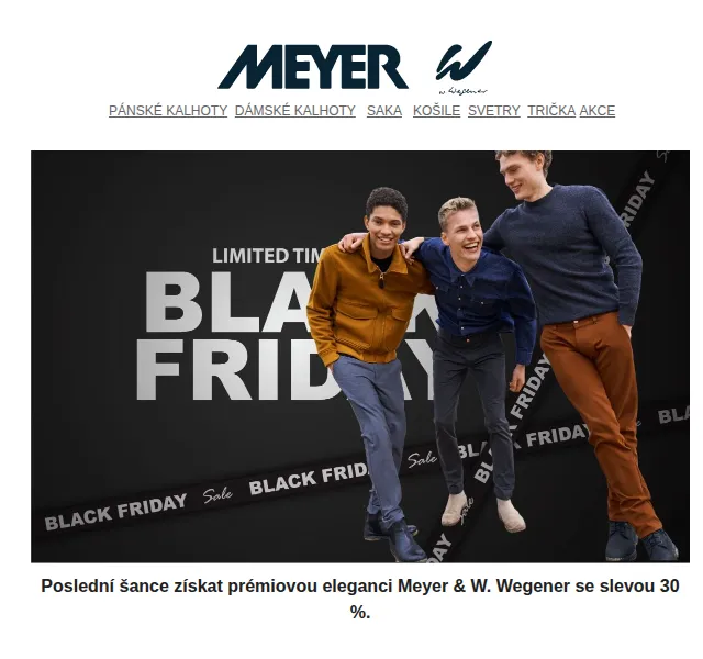 Meyer Wegener: Sleva 30 % na pánské oblečení – červenec 2026 | Nuslet.cz