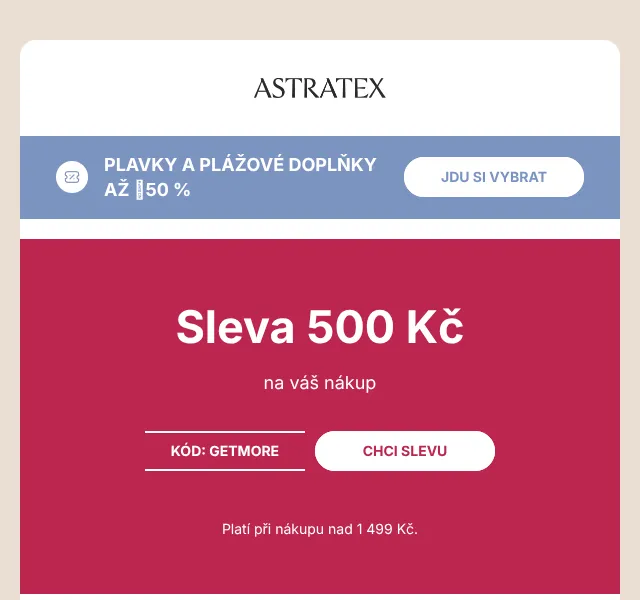 Astratex.cz: Plavky a podprsenky se slevou 500 Kč – červen 2026